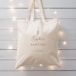Bolsa Tote Doce e Simples | Faux Rosa Dourado Cross Baptism