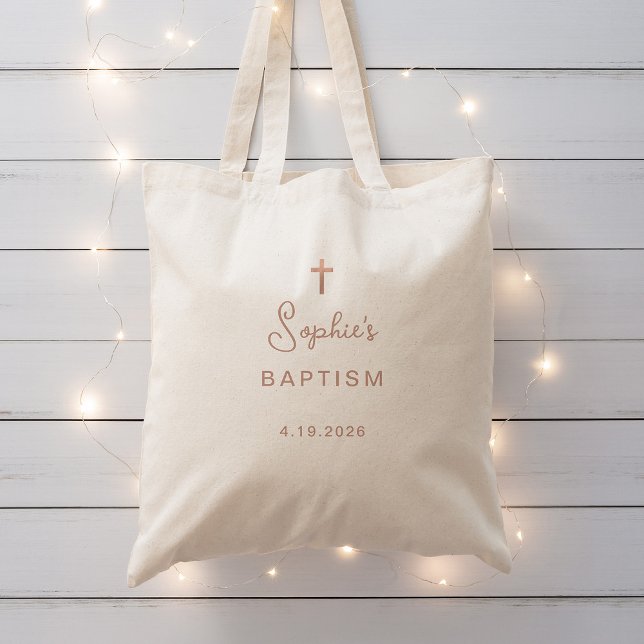 Bolsa Tote Doce e Simples | Faux Rosa Dourado Cross Baptism (Criador carregado)