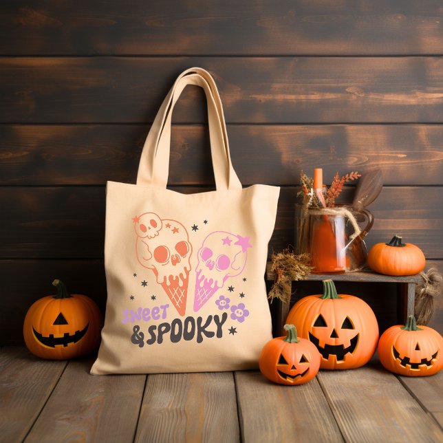 Bolsa Tote Doce e Spooky Retro Groovy Halloween (Criador carregado)