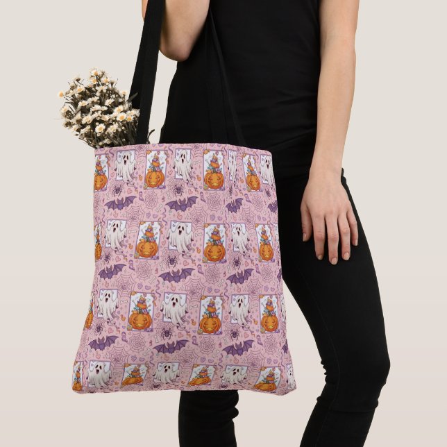 Bolsa Tote Doce e Spooky - Um Saque de Halloween a Rosa (Close Up)