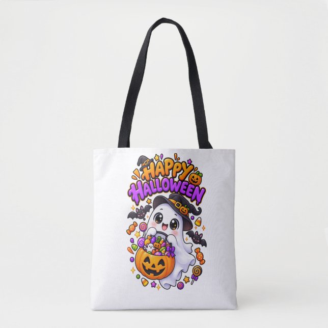 Bolsa Tote Doce Fantasma de Halloween Abóbora Doce (Frente)