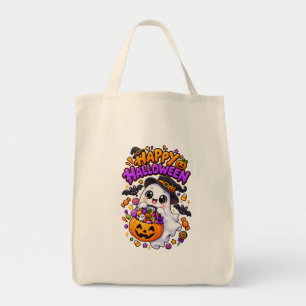 Bolsa Tote Doce Fantasma de Halloween Abóbora Fofa