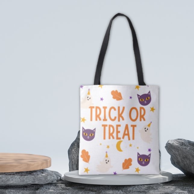 Bolsa Tote Doce ou travessura roxo e laranja  (Criador carregado)
