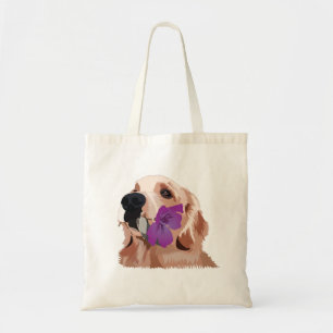 Bolsa Tote Doce Ouro Retriever com Flores Roxas