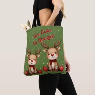Bolsa Tote Doce Par de Rena na Neve de Férias