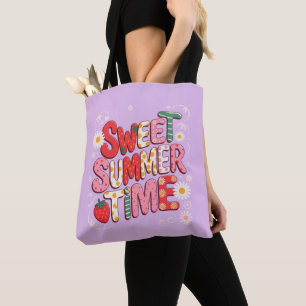 Bolsa Tote Doce Tempo de Verão Coquette Morango Retro Praia