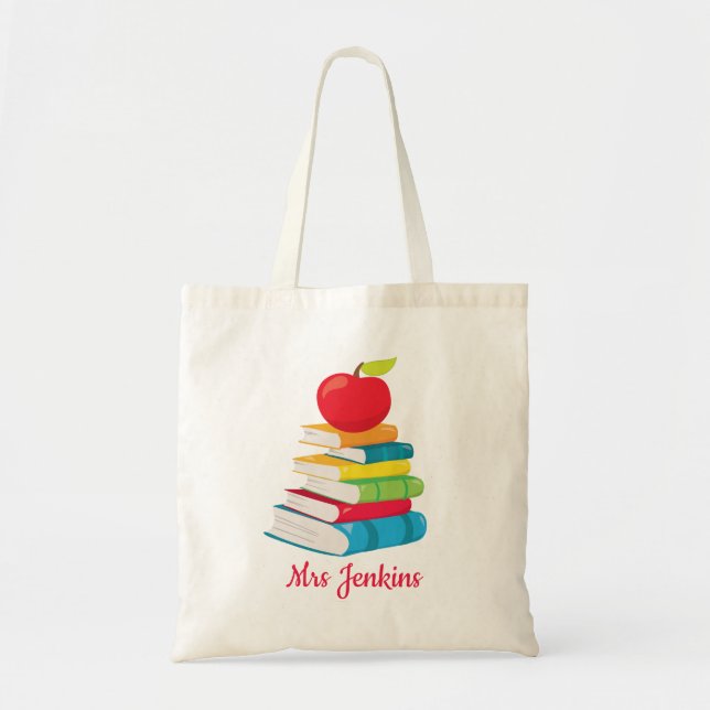 Bolsa Tote Docente Personalizado Livros de Nomes de Professor (Frente)