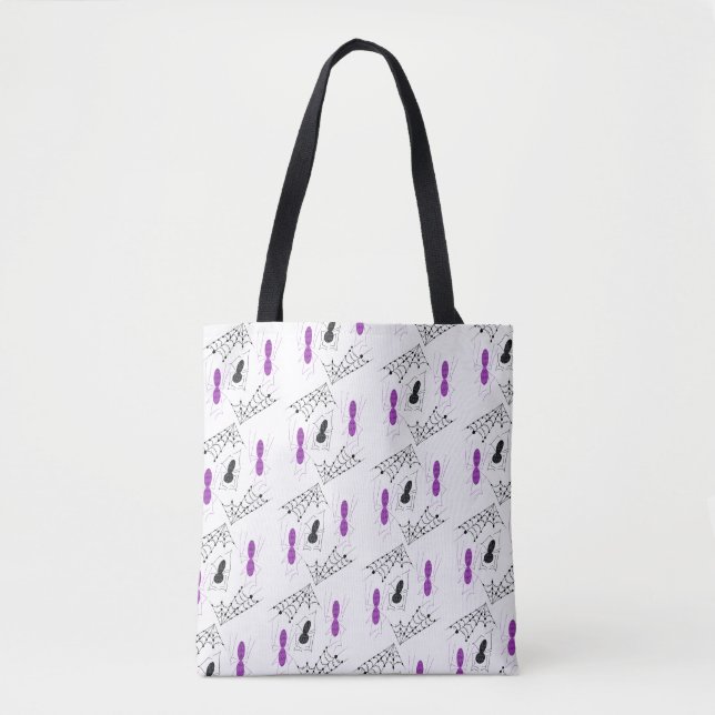 Bolsa Tote Doces Aranhas e Teias de Halloween Roxo (Frente)