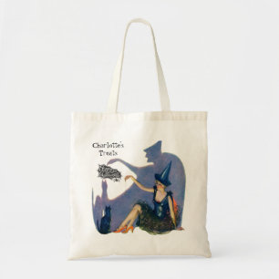 Bolsa Tote Doces de Halloween com Bruxa e Gato Caprichosos Vi
