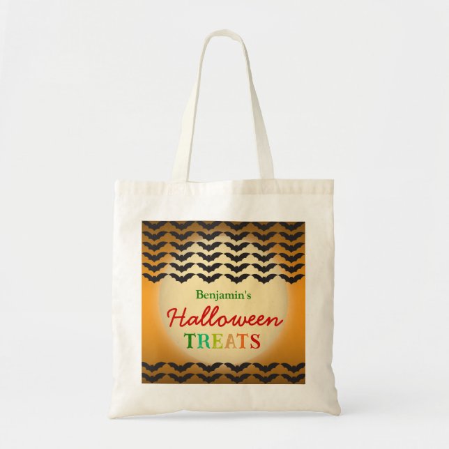 Bolsa Tote Doces de Halloween com morcegos e lua (Frente)