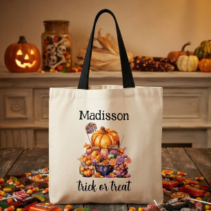 Bolsa Tote Doces de Halloween Truque ou Tratamento Nome