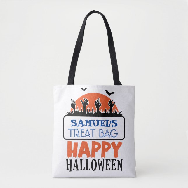 Bolsa Tote Doces e Tratamentos Personalizados do Halloween (Frente)