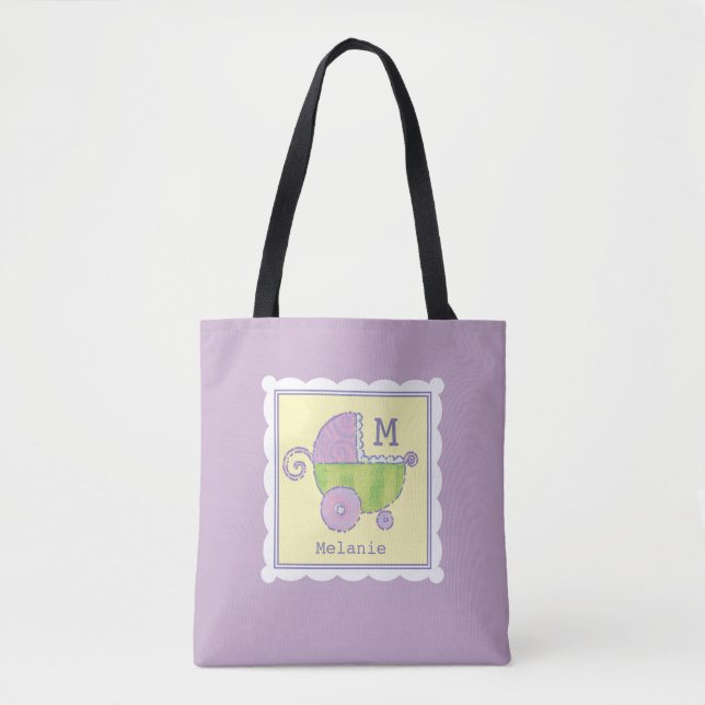 Bolsa Tote Doces Sonhos Lavanda De Bebê Monograma (Frente)
