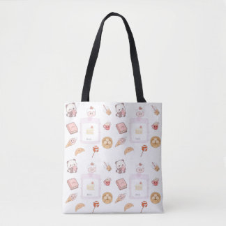 Bolsa Tote Doces Tratamentos Kawaii Rosa Fofo Design de Sobre