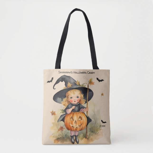 Bolsa Tote Docinho de Halloween Personalizado Da Bruxa (Frente)
