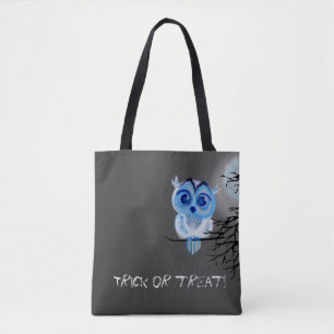 Bolsa Tote "Doçura ou travessura" com a coruja do bebê azul