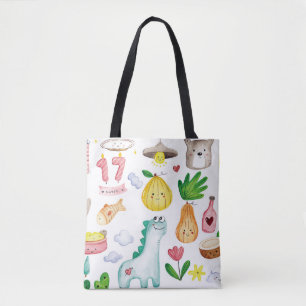 Bolsa Tote Dodles de aquarela Kawaii, pronto para autocolante
