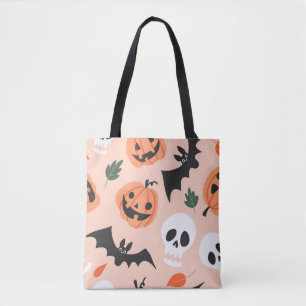 Bolsa Tote Dodles de Halloween, abóboras, padrão de morcegos.