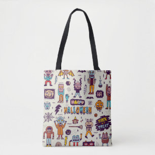 Bolsa Tote Dodles de Halloween, desenho de desenho animado.