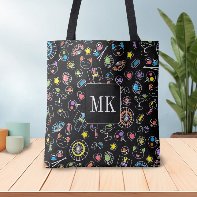 Bolsa Tote Dodles Kawaii Japoneses em Iniciais de Monograma P (Criador carregado)