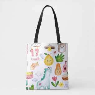 Bolsa Tote Dodótulos kawaii aquarela isolados em fundo branc