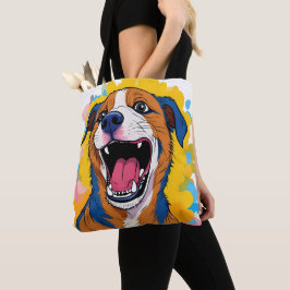 Bolsa Tote Dog with Paint Splatter Print Smiling Dog Design
