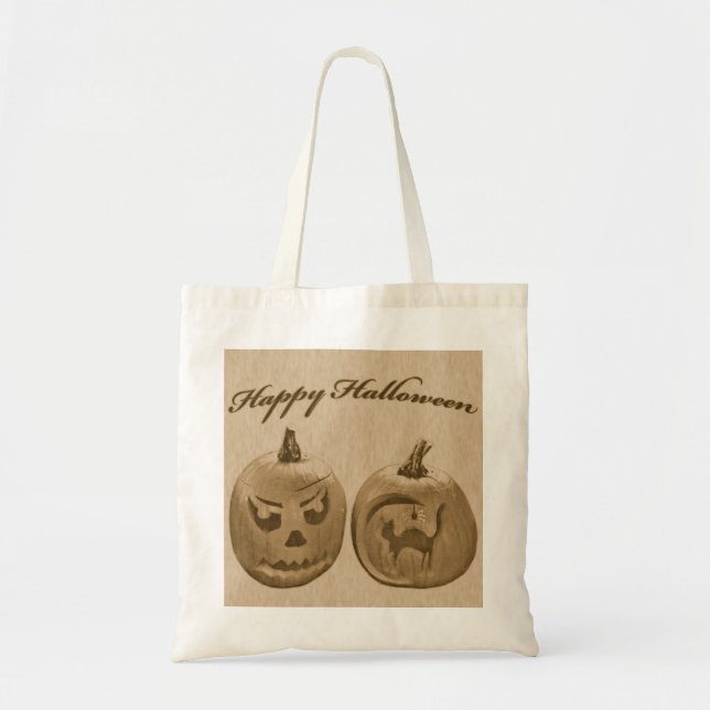 Bolsa Tote Dois Abóboras Feliz Dia das Bruxas (Frente)