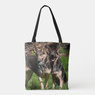Bolsa Tote Dois cães German shepherd azuis