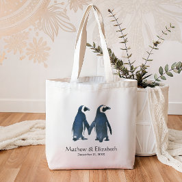 Bolsa Tote Dois casamento romântico bonito dos pinguins |