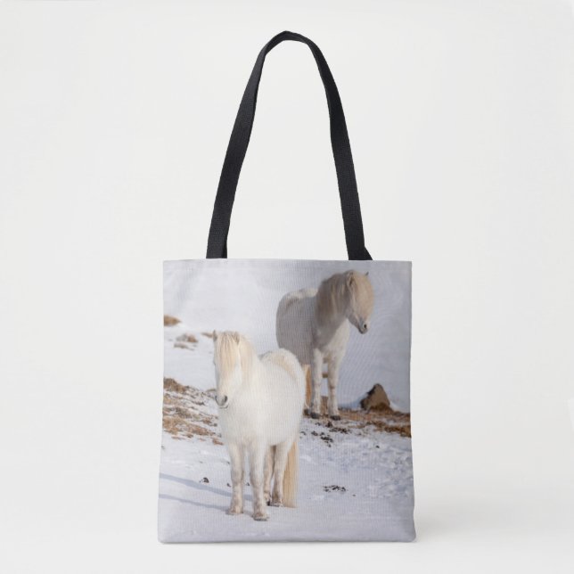 Bolsa Tote Dois Cavalos Islandeses Brancos (Frente)