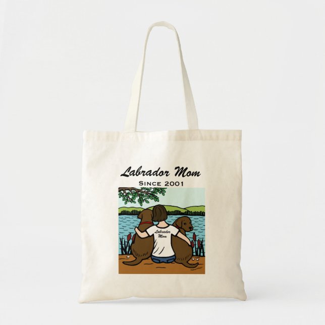 Bolsa Tote Dois chocolate personalizado Labradors e mamã (Frente)