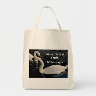 Bolsa Tote Dois cisnes no lago com mensagem de amor