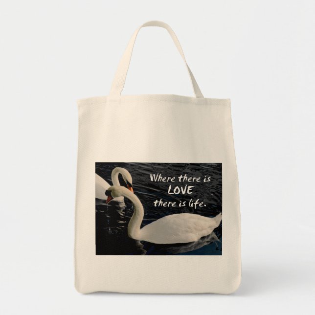 Bolsa Tote Dois cisnes no lago com mensagem de amor (Frente)