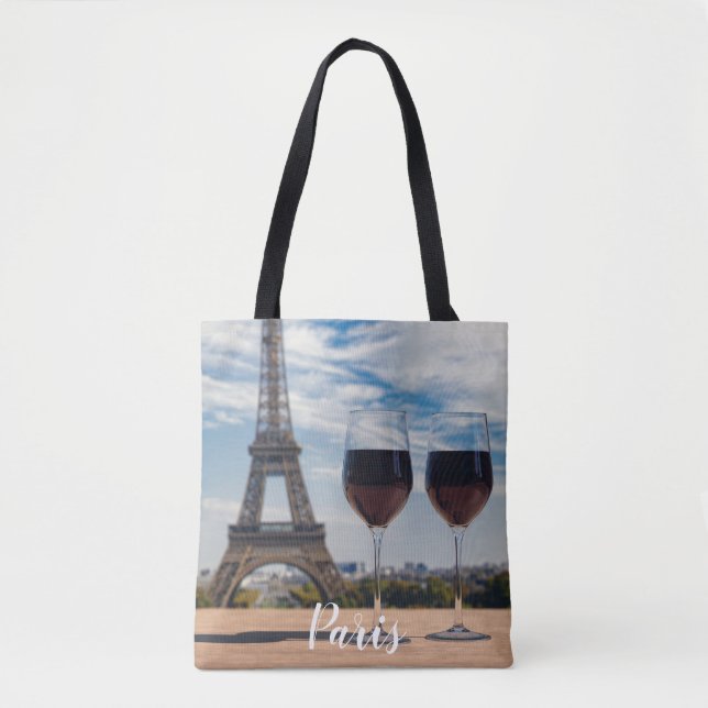 Bolsa Tote Dois copos de vinho com torre Eiffel (Frente)