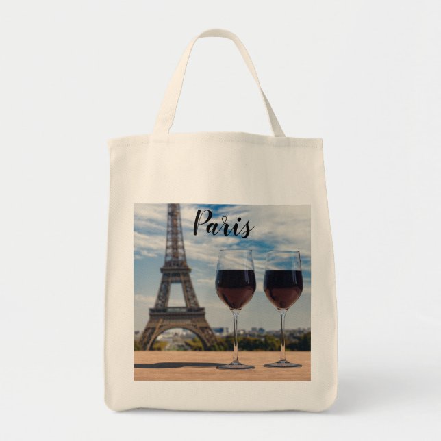 Bolsa Tote Dois copos de vinho com torre Eiffel (Frente)