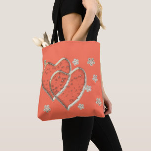 Bolsa Tote dois corações transparentes, casamento romântico
