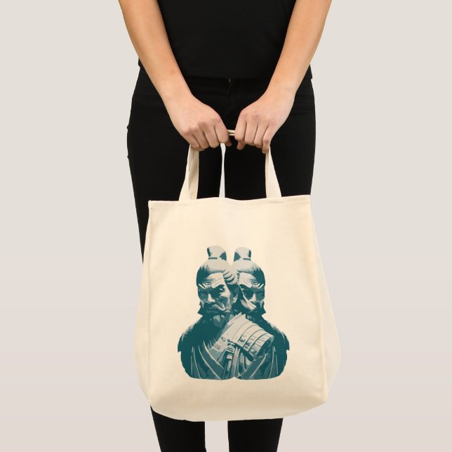 Bolsa Tote Dois Estatuetas de Samurai Japoneses Design (Frente (produto))