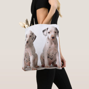 Bolsa Tote Dois filhotes de cachorro Dalmatian preto e branco