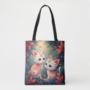 Bolsa Tote Dois Gatinhos Brancos numa Floresta Mágica