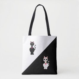 Bolsa Tote Dois Gatos Fofos em Preto e Branco