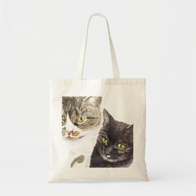 Bolsa Tote Dois gatos - tabby e tortie (Frente)