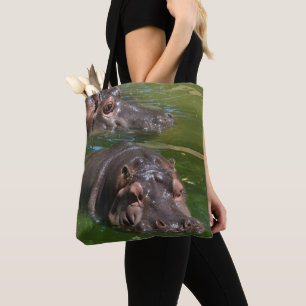 Bolsa Tote Dois Hippos Nadando Em Pond, Totebag