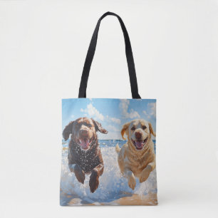 Bolsa Tote Dois Labrador Retrievers na Praia
