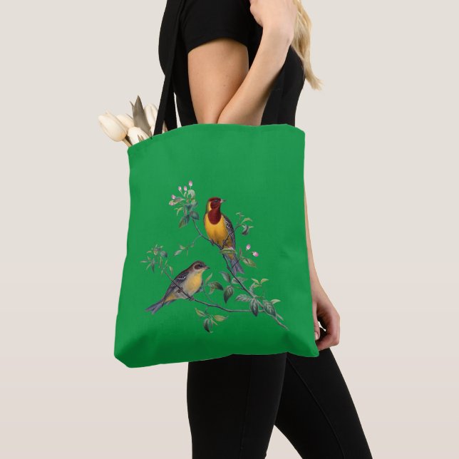 Bolsa Tote Dois Pássaros em Ramos Floridos, (Close Up)