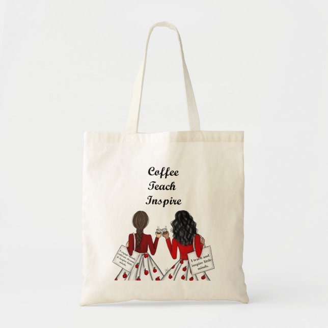 Bolsa Tote Dois Professores Elementares: Café, Ensino, Inspir (Frente)