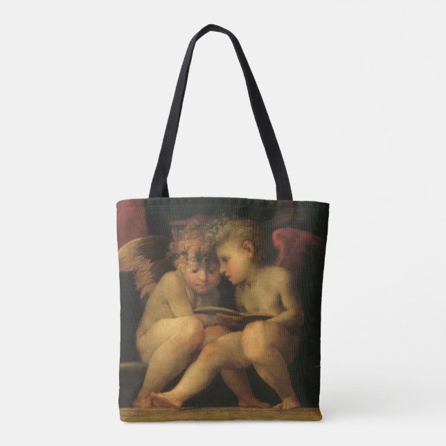 Bolsa Tote Dois Querubins Lendo por Rosso Fiorentino, Anjos (Verso)