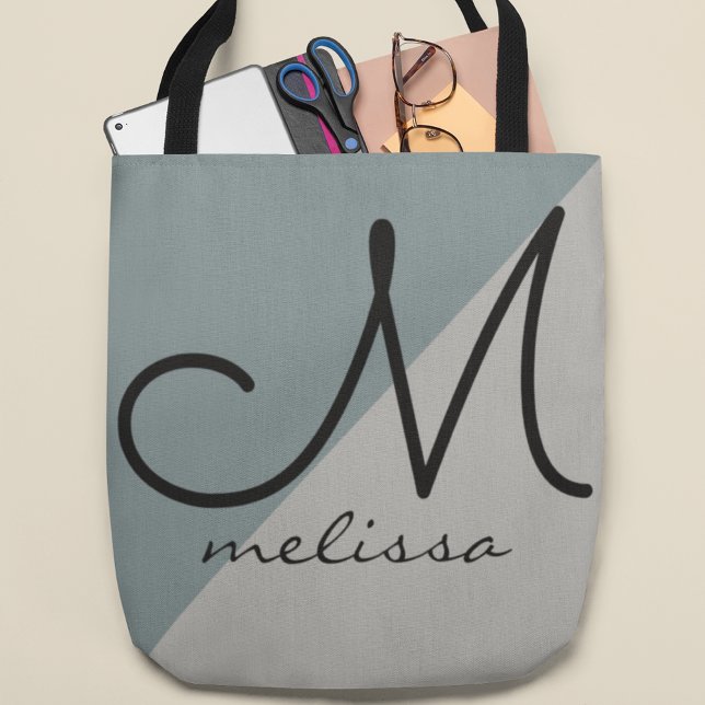 Bolsa Tote Dois tons de cinza grande com nome (Criador carregado)