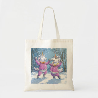 Bolsa Tote Dois Unicórnios com roupa de neve