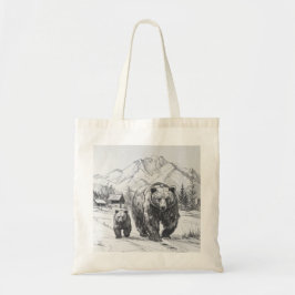 Bolsa Tote Dois ursos, mãe e bebê, caminhando ao longo de bel