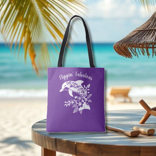 Bolsa Tote Dolphin-Flippin' Fabulous-Purple (Hawaiian Dolphin, Flippin Fabulous, Islander Summer, Beach, Fisherman Trend Tote Purple)